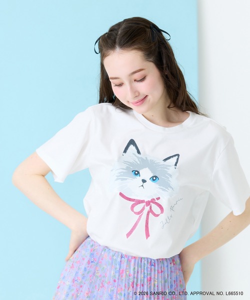 Jolly Poupee(ジョリープッペ)の「ネコプリント半袖Tシャツ(Tシャツ/カットソー・レディース・ブラック/オフホワイト/ピンク・42/46/38)」の8枚目の写真