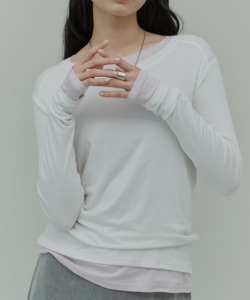 Plumel(プルメル)の「Stretch Boatneck Long T / ストレッチボートネックロングTEE(Tシャツ/カットソー・レディース・ホワイト/ブラウン/ライム/ピンク/ブラック/グレー・MEDIUM)」の2枚目の写真