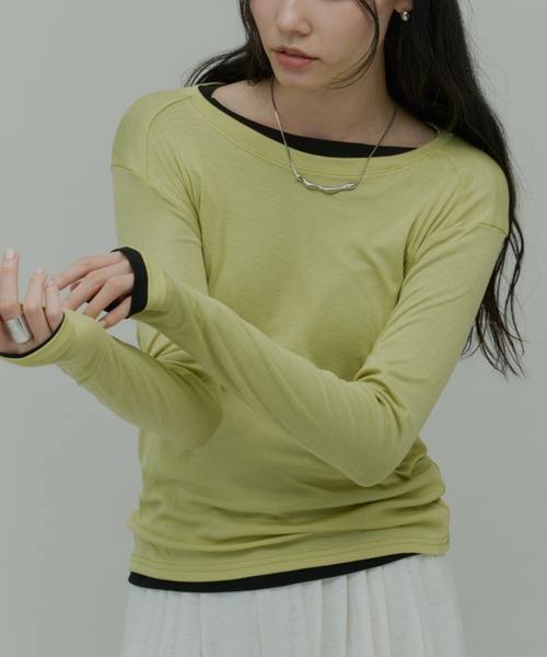 Plumel(プルメル)の「Stretch Boatneck Long T / ストレッチボートネックロングTEE(Tシャツ/カットソー・レディース・ホワイト/ブラウン/ライム/ピンク/ブラック/グレー・MEDIUM)」の6枚目の写真