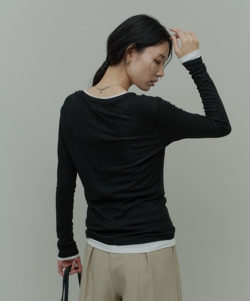 Plumel(プルメル)の「Stretch Boatneck Long T / ストレッチボートネックロングTEE(Tシャツ/カットソー・レディース・ホワイト/ブラウン/ライム/ピンク/ブラック/グレー・MEDIUM)」の18枚目の写真