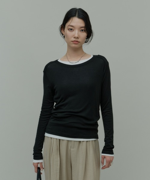 Plumel(プルメル)の「Stretch Boatneck Long T / ストレッチボートネックロングTEE(Tシャツ/カットソー・レディース・ホワイト/ブラウン/ライム/ピンク/ブラック/グレー・MEDIUM)」の15枚目の写真