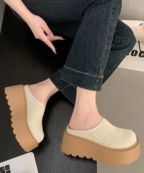 Miniministore(ミニミニストア)の「厚底サボサンダル ニットメッシュミュール(サンダル・レディース・アイボリー/ライトブラウン・24.5cm/24.0cm/23.5cm/23.0cm/22.5cm)」の7枚目の写真