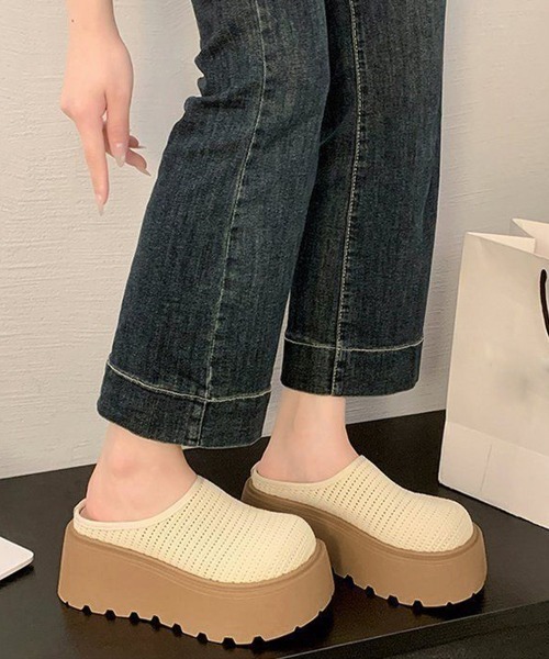 Miniministore(ミニミニストア)の「厚底サボサンダル ニットメッシュミュール(サンダル・レディース・アイボリー/ライトブラウン・24.5cm/24.0cm/23.5cm/23.0cm/22.5cm)」の8枚目の写真