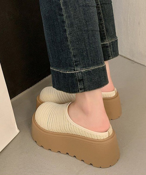 Miniministore(ミニミニストア)の「厚底サボサンダル ニットメッシュミュール(サンダル・レディース・アイボリー/ライトブラウン・24.5cm/24.0cm/23.5cm/23.0cm/22.5cm)」の9枚目の写真