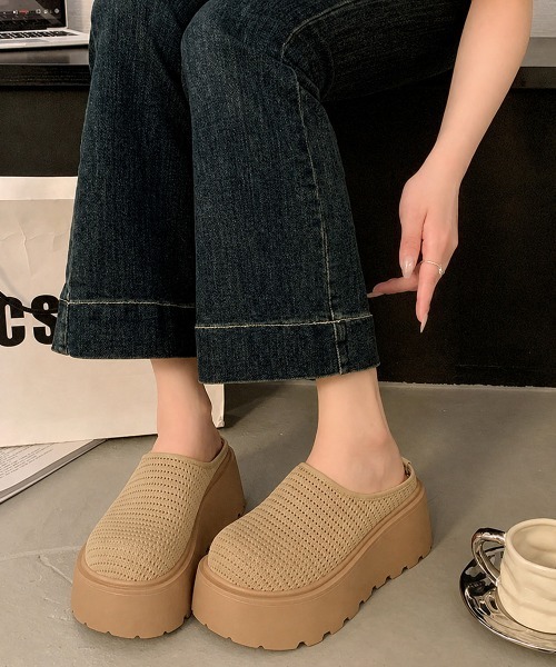 Miniministore(ミニミニストア)の「厚底サボサンダル ニットメッシュミュール(サンダル・レディース・アイボリー/ライトブラウン・24.5cm/24.0cm/23.5cm/23.0cm/22.5cm)」の12枚目の写真