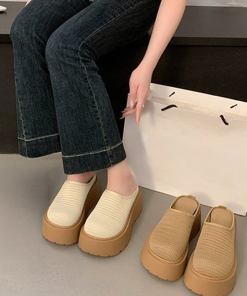 Miniministore(ミニミニストア)の「厚底サボサンダル ニットメッシュミュール(サンダル・レディース・アイボリー/ライトブラウン・24.5cm/24.0cm/23.5cm/23.0cm/22.5cm)」の14枚目の写真