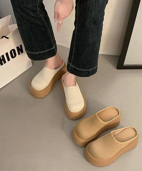 Miniministore(ミニミニストア)の「厚底サボサンダル ニットメッシュミュール(サンダル・レディース・アイボリー/ライトブラウン・24.5cm/24.0cm/23.5cm/23.0cm/22.5cm)」の15枚目の写真