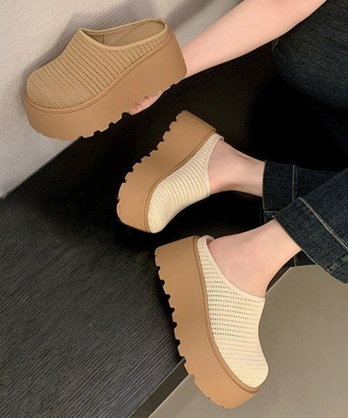 Miniministore(ミニミニストア)の「厚底サボサンダル ニットメッシュミュール(サンダル・レディース・アイボリー/ライトブラウン・24.5cm/24.0cm/23.5cm/23.0cm/22.5cm)」の16枚目の写真