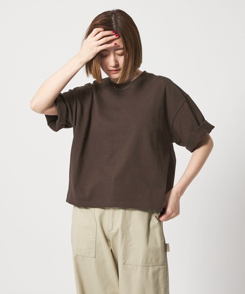 conte(コンテ)の「<conte>ビッグ クルーネックTシャツ(Tシャツ/カットソー・レディース・ベージュ/ダークブラウン/ホワイト・FREE)」の1枚目の写真