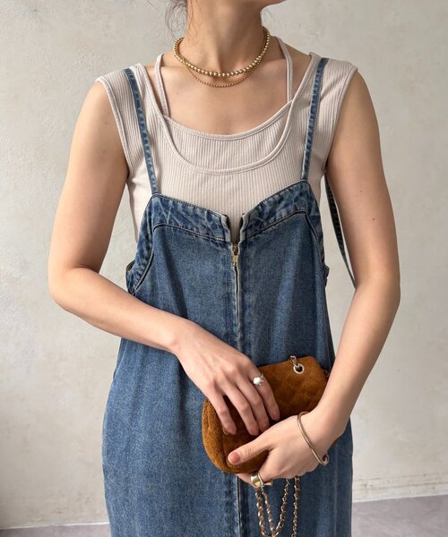DouDou(ドゥドゥ)の「前後2wayスピンドルリブタンク(Tシャツ/カットソー・レディース・ブラック/レッド/ホワイト/ライトベージュ・FREE)」の1枚目の写真