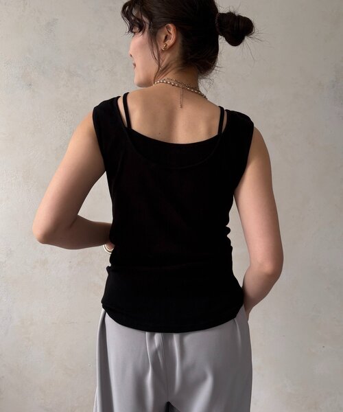 DouDou(ドゥドゥ)の「前後2wayスピンドルリブタンク(Tシャツ/カットソー・レディース・ブラック/レッド/ホワイト/ライトベージュ・FREE)」の21枚目の写真