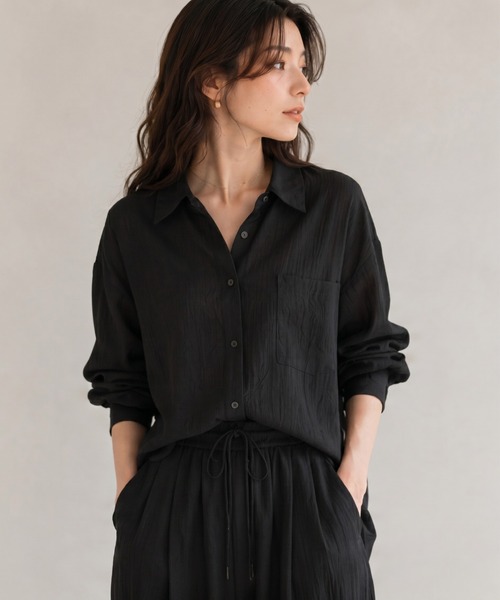sakishimatokyo(サキシマトーキョー)の「リネンタッチ とろみシャツセットアップ/SET UP(セットアップ・レディース・ホワイト/ブラック・MEDIUM/LARGE)」の5枚目の写真