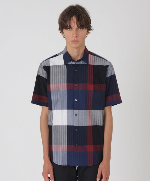 BLACK LABEL CRESTBRIDGE(ブラックレーベル・クレストブリッジ)の「パナマサッカーチェックハーフスリーブシャツ(シャツ/ブラウス・メンズ・オフホワイト/ネイビー・XL/L/M/S)」の2枚目の写真
