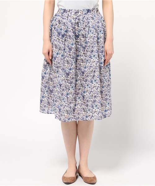 earth music&ecology（アースミュージックアンドエコロジー）の「【2016Summer】【Liberty Print】ミモレ丈ギャザースカート（スカート・レディース・ブルー/オレンジ・FREE）」の3枚目の写真