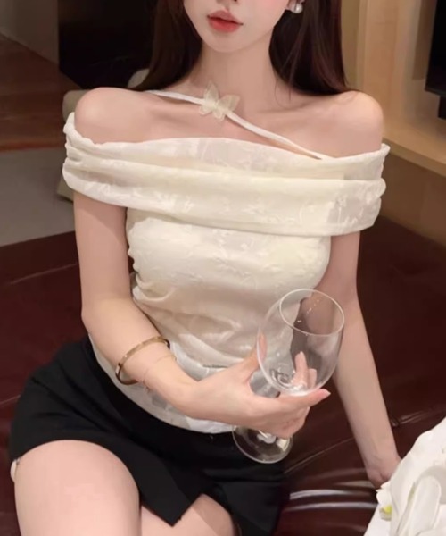 Mejoul(メジュール)の「【2026春夏新作】バタフライストラップ オフショルシアートップス(Tシャツ/カットソー・レディース・ホワイト・F)」の4枚目の写真