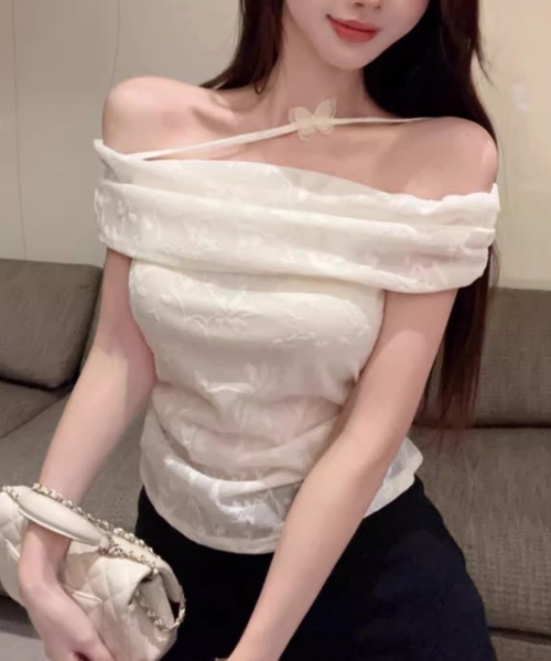 Mejoul(メジュール)の「【2026春夏新作】バタフライストラップ オフショルシアートップス(Tシャツ/カットソー・レディース・ホワイト・F)」の3枚目の写真