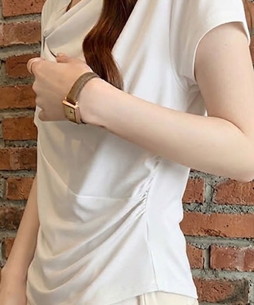 Pittok（ピットク）の「ギャザーリボン風 半袖Ｔシャツカットソー（Tシャツ/カットソー・レディース・ライトブルー/ホワイト・MEDIUM）」の4枚目の写真