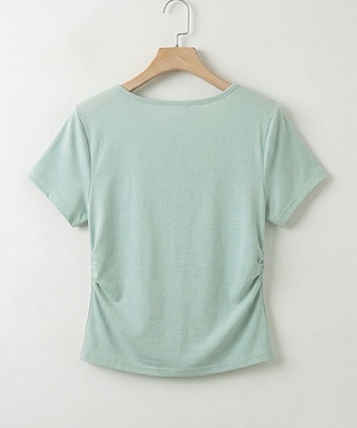 Pittok（ピットク）の「ギャザーリボン風 半袖Ｔシャツカットソー（Tシャツ/カットソー・レディース・ライトブルー/ホワイト・MEDIUM）」の9枚目の写真