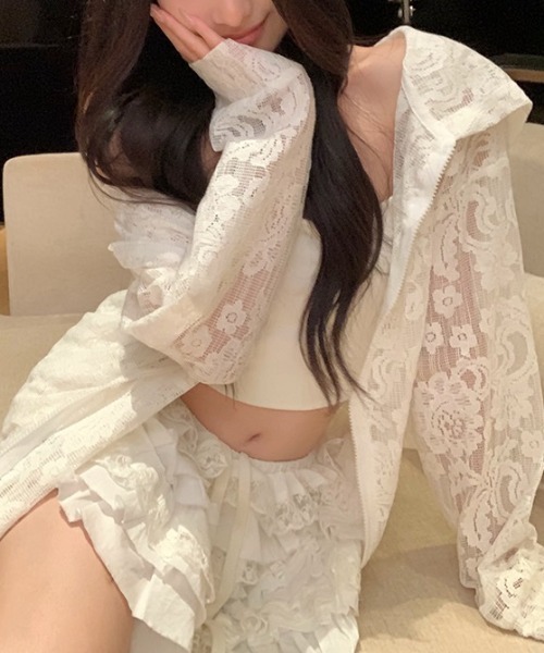 AVYL(アヴィル)の「レースシアーショートジップパーカー(パーカー・レディース・ホワイト・M)」の9枚目の写真