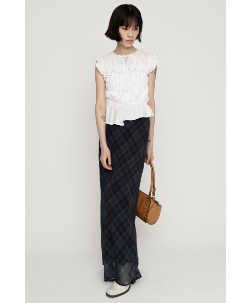 SLY（スライ）の「ASYMMETRY SHIRRING TOPS アシンメトリーシャーリングトップス 夏服 秋服（シャツ/ブラウス・レディース・ブラウン/ホワイト/スモークピンク/ブラック・FREE）」の6枚目の写真