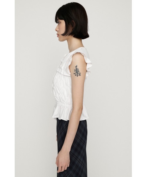 SLY（スライ）の「ASYMMETRY SHIRRING TOPS アシンメトリーシャーリングトップス 夏服 秋服（シャツ/ブラウス・レディース・ブラウン/ホワイト/スモークピンク/ブラック・FREE）」の9枚目の写真