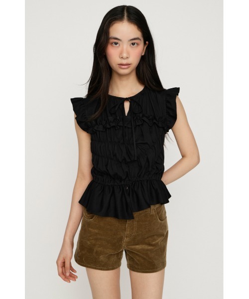 SLY（スライ）の「ASYMMETRY SHIRRING TOPS アシンメトリーシャーリングトップス 夏服 秋服（シャツ/ブラウス・レディース・ブラウン/ホワイト/スモークピンク/ブラック・FREE）」の15枚目の写真
