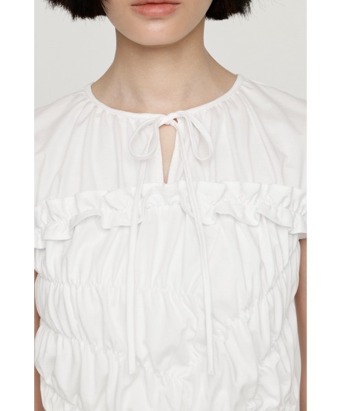 SLY（スライ）の「ASYMMETRY SHIRRING TOPS アシンメトリーシャーリングトップス 夏服 秋服（シャツ/ブラウス・レディース・ブラウン/ホワイト/スモークピンク/ブラック・FREE）」の11枚目の写真