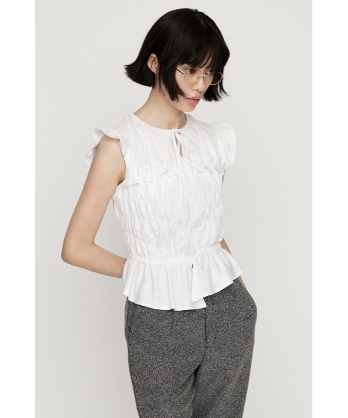 SLY（スライ）の「ASYMMETRY SHIRRING TOPS アシンメトリーシャーリングトップス 夏服 秋服（シャツ/ブラウス・レディース・ブラウン/ホワイト/スモークピンク/ブラック・FREE）」の14枚目の写真