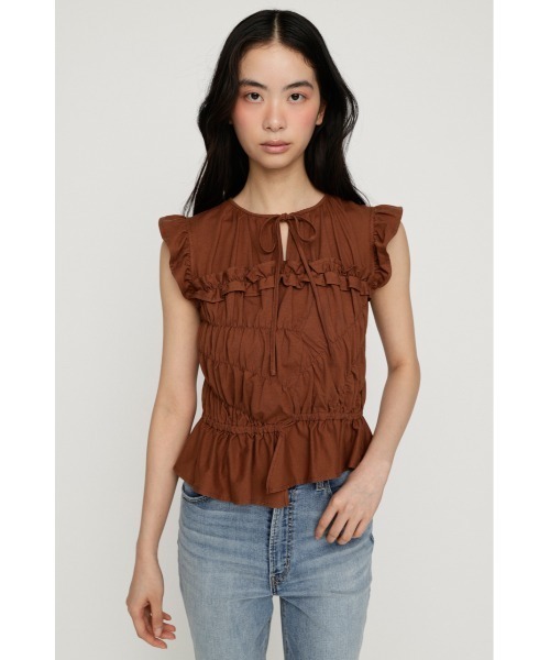 SLY（スライ）の「ASYMMETRY SHIRRING TOPS アシンメトリーシャーリングトップス 夏服 秋服（シャツ/ブラウス・レディース・ブラウン/ホワイト/スモークピンク/ブラック・FREE）」の21枚目の写真