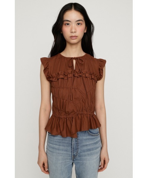 SLY（スライ）の「ASYMMETRY SHIRRING TOPS アシンメトリーシャーリングトップス 夏服 秋服（シャツ/ブラウス・レディース・ブラウン/ホワイト/スモークピンク/ブラック・FREE）」の22枚目の写真