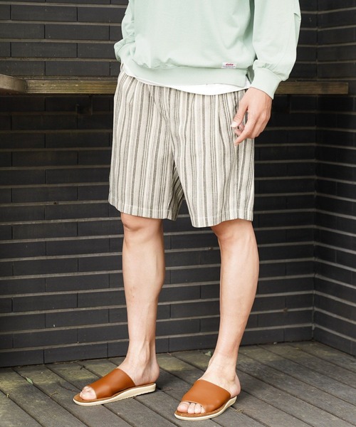 BAYFLOW（ベイフロー）の「[通気性◎タック入り]リラックスリネンライクショーツ[セットアップ可]（その他パンツ・メンズ・ネイビー/その他1/ベージュ・MEDIUM/LARGE）」の3枚目の写真