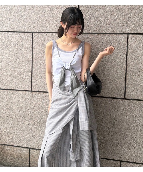 LE CIEL BLEU(ルシェルブルー)の「コントラストトリムリブタンク / Contrast Trim Rib Tank(Tシャツ/カットソー・レディース・ブルー/オフホワイト/ブラウン・36)」の1枚目の写真