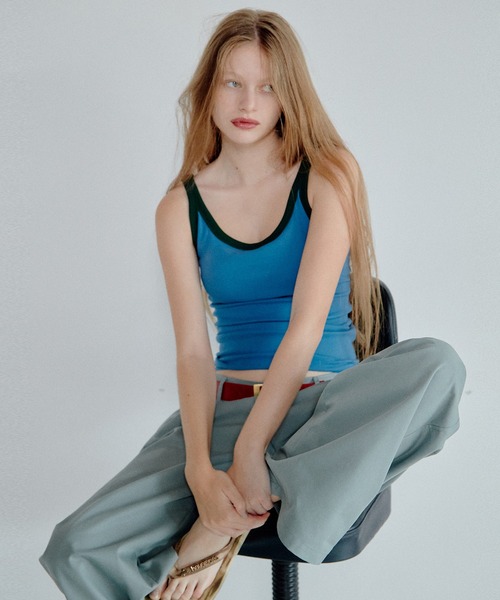 LE CIEL BLEU(ルシェルブルー)の「コントラストトリムリブタンク / Contrast Trim Rib Tank(Tシャツ/カットソー・レディース・ブルー/オフホワイト/ブラウン・36)」の3枚目の写真