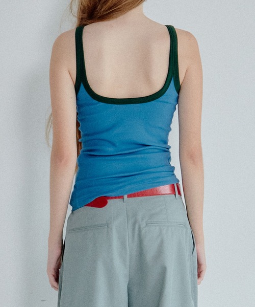 LE CIEL BLEU(ルシェルブルー)の「コントラストトリムリブタンク / Contrast Trim Rib Tank(Tシャツ/カットソー・レディース・ブルー/オフホワイト/ブラウン・36)」の13枚目の写真