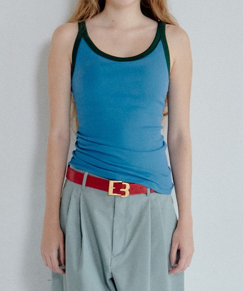 LE CIEL BLEU(ルシェルブルー)の「コントラストトリムリブタンク / Contrast Trim Rib Tank(Tシャツ/カットソー・レディース・ブルー/オフホワイト/ブラウン・36)」の12枚目の写真