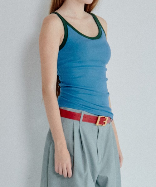LE CIEL BLEU(ルシェルブルー)の「コントラストトリムリブタンク / Contrast Trim Rib Tank(Tシャツ/カットソー・レディース・ブルー/オフホワイト/ブラウン・36)」の11枚目の写真