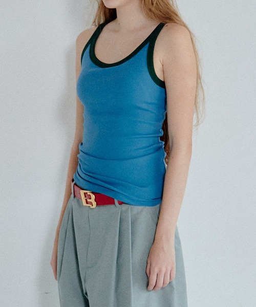 LE CIEL BLEU(ルシェルブルー)の「コントラストトリムリブタンク / Contrast Trim Rib Tank(Tシャツ/カットソー・レディース・ブルー/オフホワイト/ブラウン・36)」の10枚目の写真