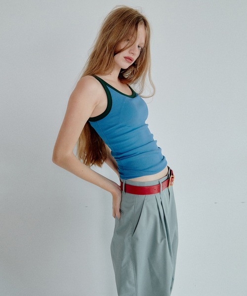 LE CIEL BLEU(ルシェルブルー)の「コントラストトリムリブタンク / Contrast Trim Rib Tank(Tシャツ/カットソー・レディース・ブルー/オフホワイト/ブラウン・36)」の9枚目の写真