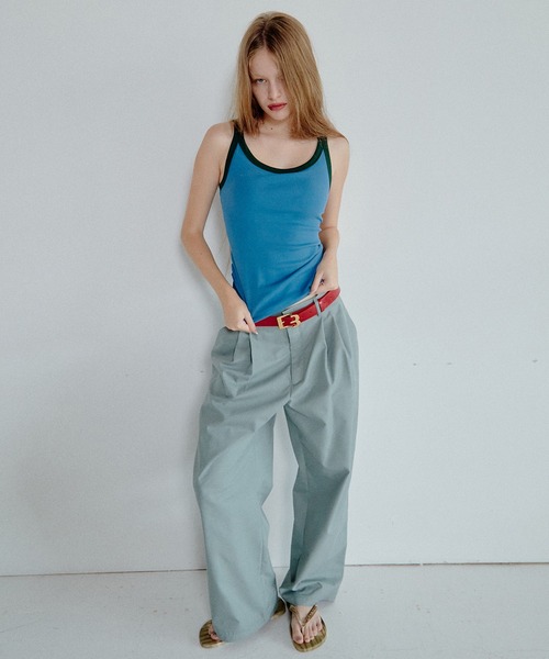 LE CIEL BLEU(ルシェルブルー)の「コントラストトリムリブタンク / Contrast Trim Rib Tank(Tシャツ/カットソー・レディース・ブルー/オフホワイト/ブラウン・36)」の8枚目の写真