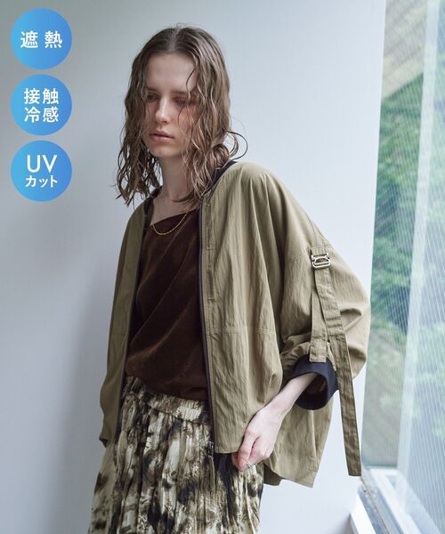 Editt by YECCA VECCA(エディットバイイェッカヴェッカ)の「【適ON】COOL5分袖MA-1【セットアップ対応】(ブルゾン・レディース・ブラック/チャコールグレー/カーキ・FREE)」の3枚目の写真