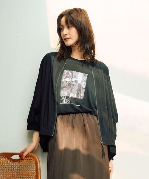 Editt by YECCA VECCA(エディットバイイェッカヴェッカ)の「【適ON】COOL5分袖MA-1【セットアップ対応】(ブルゾン・レディース・ブラック/チャコールグレー/カーキ・FREE)」の16枚目の写真