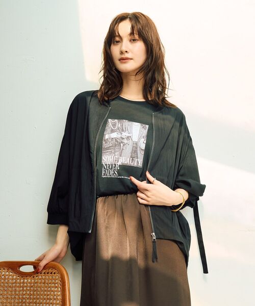 Editt by YECCA VECCA(エディットバイイェッカヴェッカ)の「【適ON】COOL5分袖MA-1【セットアップ対応】(ブルゾン・レディース・ブラック/チャコールグレー/カーキ・FREE)」の17枚目の写真