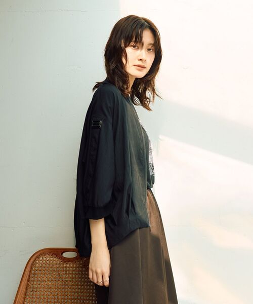 Editt by YECCA VECCA(エディットバイイェッカヴェッカ)の「【適ON】COOL5分袖MA-1【セットアップ対応】(ブルゾン・レディース・ブラック/チャコールグレー/カーキ・FREE)」の19枚目の写真
