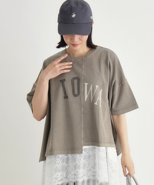 Right-on(ライトオン)の「切替プリントTシャツ(Tシャツ/カットソー・レディース・カーキ/チャコールグレー/アイボリー・05/04)」の3枚目の写真