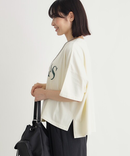 Right-on(ライトオン)の「切替プリントTシャツ(Tシャツ/カットソー・レディース・カーキ/チャコールグレー/アイボリー・05/04)」の5枚目の写真