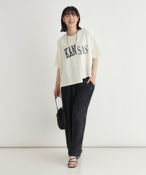 Right-on(ライトオン)の「切替プリントTシャツ(Tシャツ/カットソー・レディース・カーキ/チャコールグレー/アイボリー・05/04)」の7枚目の写真