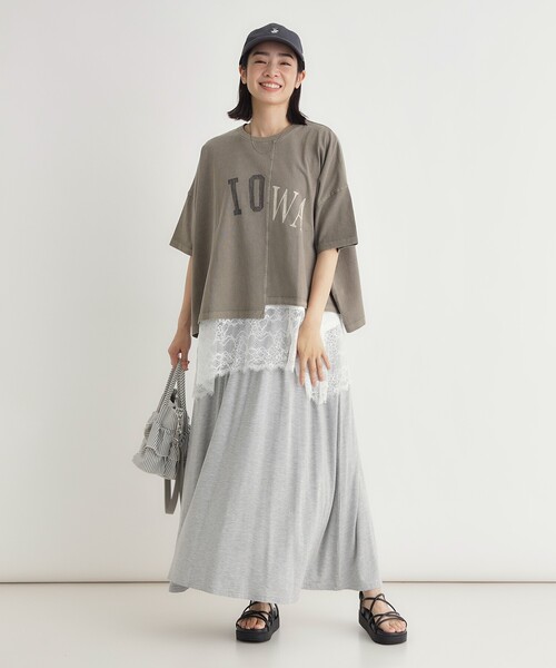 Right-on(ライトオン)の「切替プリントTシャツ(Tシャツ/カットソー・レディース・カーキ/チャコールグレー/アイボリー・05/04)」の17枚目の写真