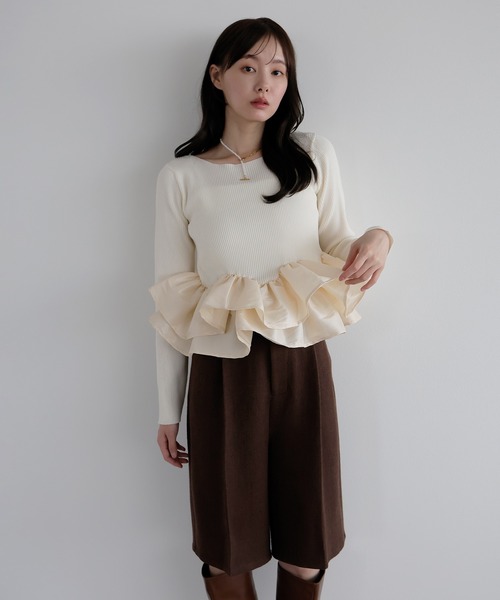 AMUU. PRECIEUSE（アムープレシューズ）の「フリルティアードドッキングニット（ニット/セーター・レディース・ブラック/グレー/アイボリー・FREE）」の10枚目の写真