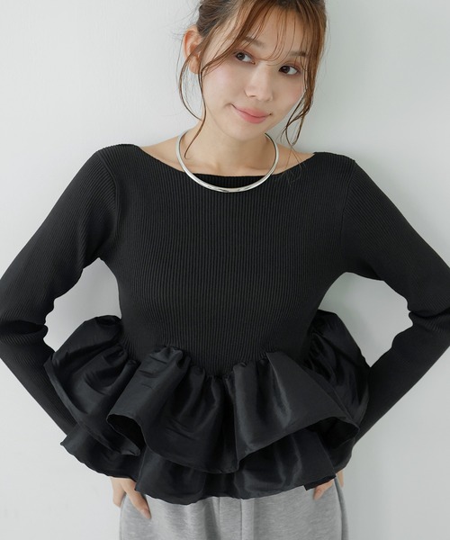 AMUU. PRECIEUSE（アムープレシューズ）の「フリルティアードドッキングニット（ニット/セーター・レディース・ブラック/グレー/アイボリー・FREE）」の14枚目の写真