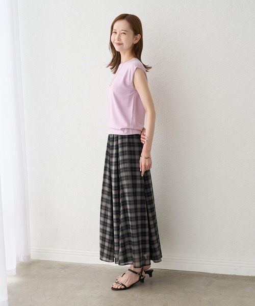 ROPE' PICNIC(ロペピクニック)の「シアーマドラスチェックボイルフレアスカート/セットアップ対応(スカート・レディース・ブラック/オフホワイト/ラベンダー・FREE)」の10枚目の写真